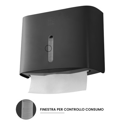 Finestra Distributore di salviette max 200 pz per carta piegata a Z in ABS nero