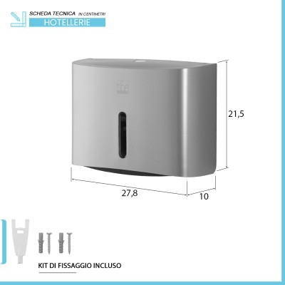 Scheda tecnica Distributore di salviette max 200 pz per carta piegata a Z in ABS grigio