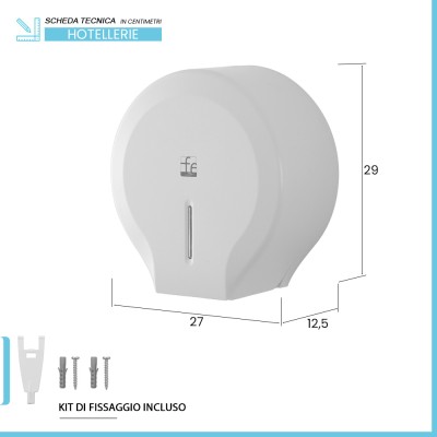 Scheda tecnica Distributore di carta igienica a rotoli fino a 300 mt in ABS bianco