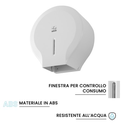 Caratteristiche Distributore di carta igienica a rotoli fino a 300 mt in ABS bianco