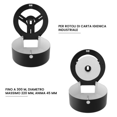 Funzionalità Distributore di carta igienica a rotoli fino a 300 mt in ABS nero