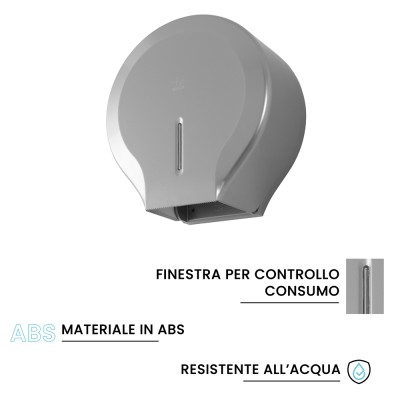 Caratteristiche Distributore di carta igienica a rotoli fino a 300 mt in ABS grigio