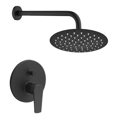 Set doccia con miscelatore Erika nero opaco braccio e soffione 30 cm