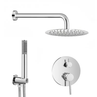 Kit doccia completo con miscelatore York con braccio 35 e soffione 20 inox cromo