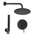 Set doccia York nero opaco con miscelatore, braccio 30 cm, soffione 25cm e kit con doccino, flessibile e presa acqua