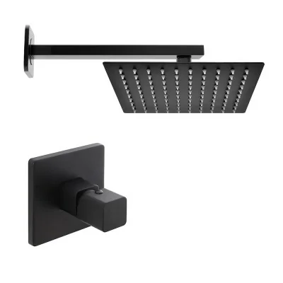 Kit doccia Lotus con miscelatore, braccio 30 e soffione quadrato 20 in nero opaco