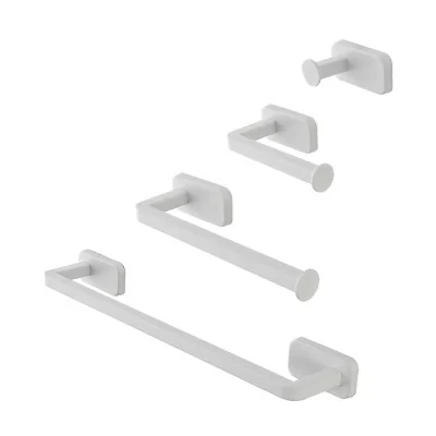 Set 4pz con appendino, porta rotolo e 2 porta salviette a muro in acciaio bianco Cubik