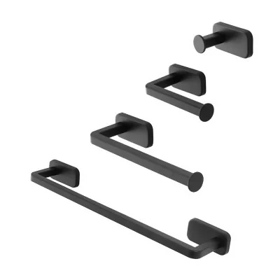 Set 4pz con appendino, porta rotolo e 2 porta salviette a muro in acciaio nero Cubik