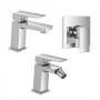 Set miscelatori lavabo bidet e doccia a incasso cromo lucido Kubo