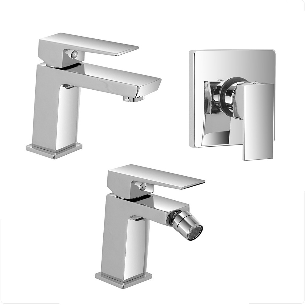 Image of Set miscelatori lavabo bidet e doccia a incasso cromo lucido Kubo