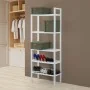 Scaffale multiuso in plastica bianco effetto legno con 5 ripiani e in kit da montaggio