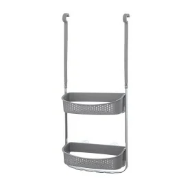 Mensola doccia grigia in PVC con 2 ripiani e ganci inferiori