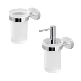 Set dispenser sapone e porta spazzolino a muro in bianco e cromo Bernina