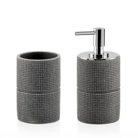 Set bagno dispenser sapone liquido e porta spazzolini grigio in resina Petra