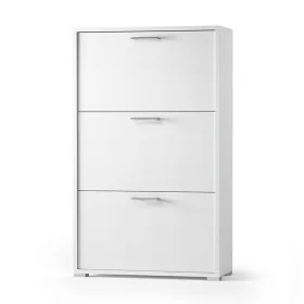 Scarpiera salvaspazio con tre ante a ribalta in legno bianco H 112 cm