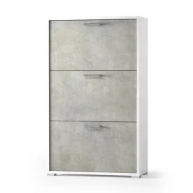 Scarpiera con tre ante a ribalta in legno bianco cemento H 112 cm