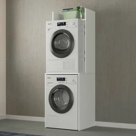 Mobile porta lavatrice e asciugatrice con rialzo in legno bianco
