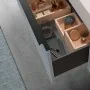 Mobile bagno sospeso 90 cm azzurro polvere cannettato con cassetto, specchio e lavabo Nara