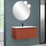 Mobile bagno sospeso 90 cm color terracotta cannettato con cassetto, specchio e lavabo Nara