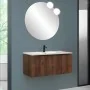 Mobile bagno sospeso 100 cm noce maya cannettato con cassetto, specchio e lavabo Nara