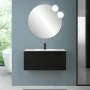 Mobile bagno sospeso 100 cm nero opaco cannettato con cassetto, specchio e lavabo Nara