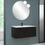 Mobile bagno sospeso 100 cm nero opaco cannettato con cassetto, specchio e lavabo Nara