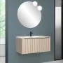 Mobile bagno sospeso 100 cm cappuccino cannettato con cassetto, specchio e lavabo Nara