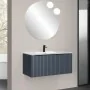 Mobile bagno sospeso 100 cm blu notte cannettato con cassetto, specchio e lavabo Nara
