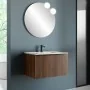 Mobile bagno sospeso 70 cm Noce Maya cannettato con cassetto, specchio e lavabo Nara render