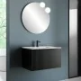 Mobile bagno sospeso 70 cm nero opaco cannettato con cassetto, specchio e lavabo Nara render