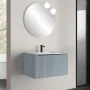 Mobile bagno sospeso 70 cm azzurro polvere cannettato con cassetto, specchio e lavabo Nara render