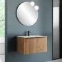 Mobile bagno sospeso 80 cm Rovere Africa cannettato con cassetto, specchio e lavabo Nara