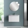 Mobile bagno sospeso 80 cm bianco opaco cannettato con cassetto, specchio e lavabo Nara