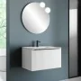 Mobile bagno sospeso 80 cm bianco opaco cannettato con cassetto, specchio e lavabo Nara