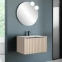 Mobile bagno sospeso 80 cm cappuccino opaco cannettato con cassetto, specchio e lavabo Nara