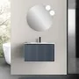 Mobile bagno sospeso 80 cm blu notte opaco cannettato con cassetto, specchio e lavabo Nara