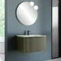Mobile bagno sospeso 80 cm verde opaco cannettato con cassetto, specchio e lavabo Nara