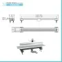 Scheda tecnica Canalina doccia 90 cm in alluminio reversibile scarico centrale, sifone e piletta inclusi
