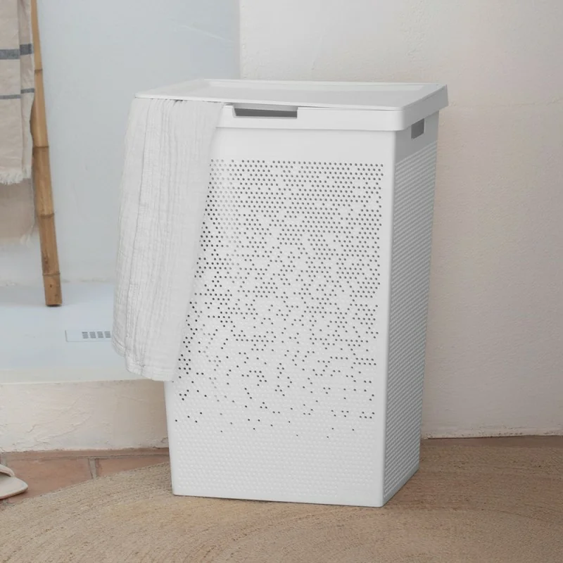 Cesto Portabiancheria 64L In Feltro RPET (plastica Riciclata) | Con Coperchio E Maniglie | Grigio Scuro/chiaro | Ecologico E Fonoassorbente | Design Per Bagno