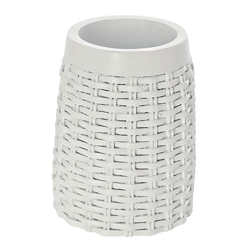 porta spazzolino bianco in resina Portaspazzolino Bianco D'Appoggio in Resina effetto Rattan