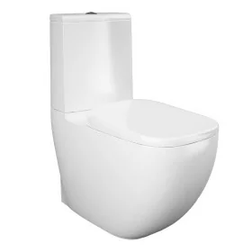WC monoblocco filomuro in porcellana con scarico Rimless, cassetta e sedile Rak Illusion
