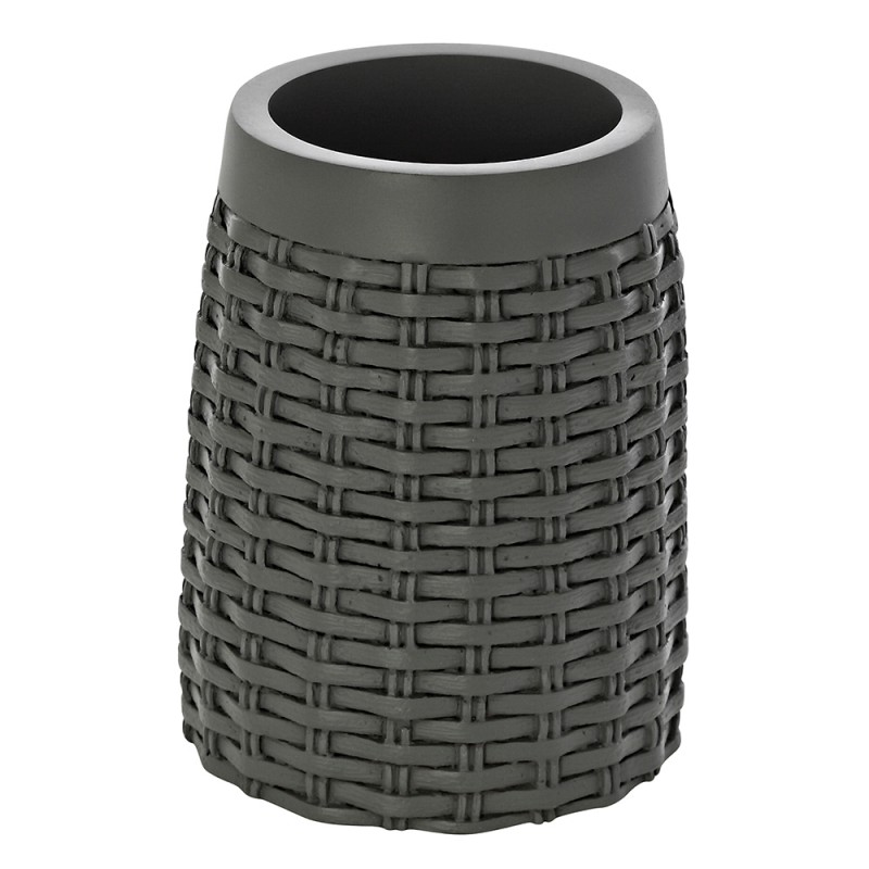 porta spazzolino grigio d'appoggio Porta Spazzolino Grigio D'Appoggio in Resina effetto rattan