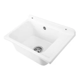 Pilozzo da muro 58x38 bianco PVC piletta in acciaio inox 9 cm inclusa