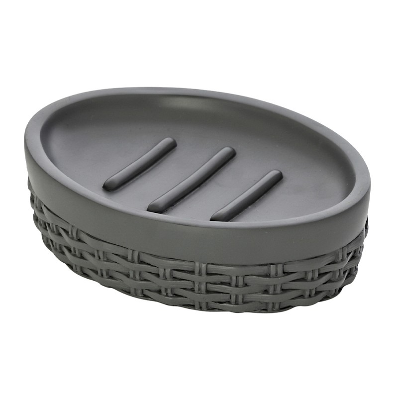 portasapone d'appoggio grigio Portasapone Grigio in Resina design moderno effetto rattan