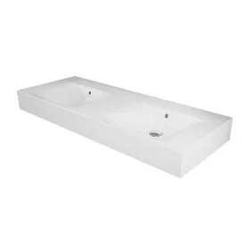 Lavabo sospeso doppio 120cm rettangolare in ceramica bianca senza foro per rubinetto Rak Des Lavabo sospeso doppio 120cm rettangolare in ceramica bianca senza foro per rubinetto Rak Des