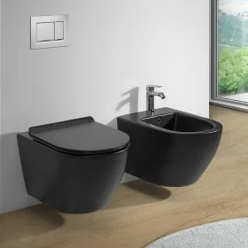 Sanitari Filomuro rimless in ceramica nero opaca con copriwc Tokyo