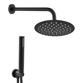 Set doccia nero opaco in acciaio con soffione 25cm braccio 35cm e kit doccino