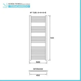 Scheda tecnica - Termoarredo bagno cromo L 50x112 cm interasse 45 cm Opera