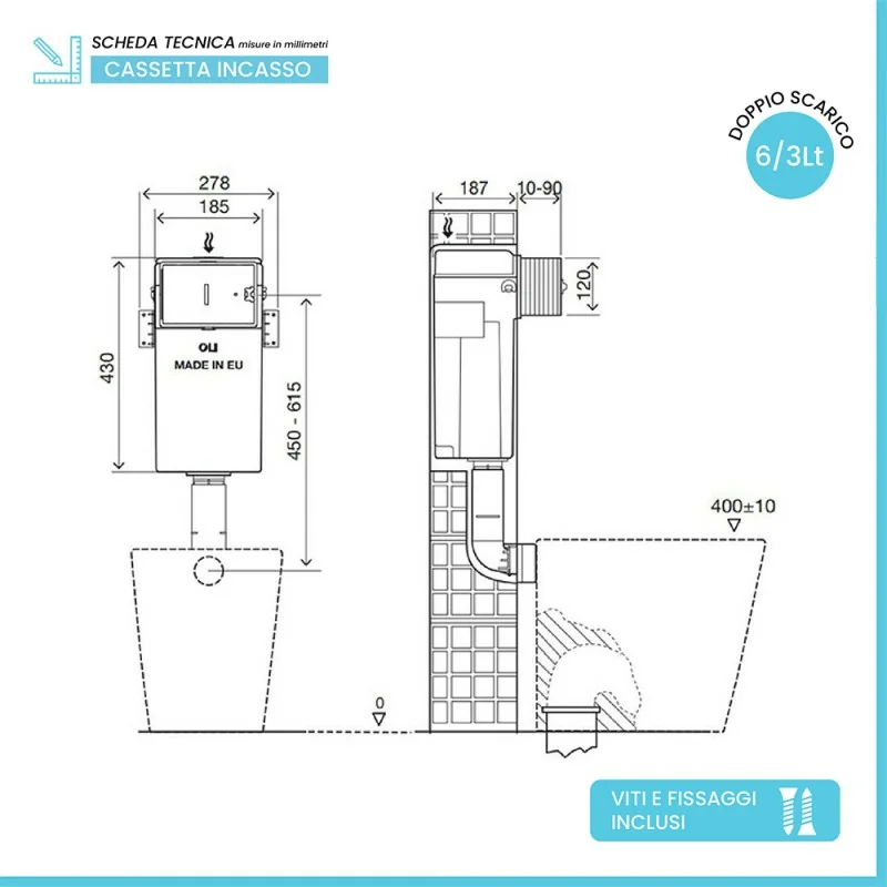 Pulsante A Quadro Per WC Con Cassetta A Incasso – Alliz, Cromato Lucido, 212x142 Mm, Rettangolare
