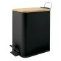 Pattumiera bagno 5 L in acciaio con coperchio in bambù nera con apertura a pedale Rexa